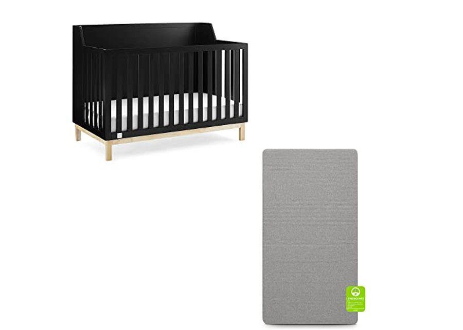 babyGap by Delta Children Oxford 6-in-1 Convertible Crib TrueSleep 2-Stage Deluxe Crib and Toddler Mattress (Bundle), Ebony/Natural