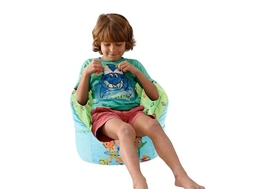 Idea Nuova Cocomelon Blue Round Bean Bag Chair for Kids, Ages 3+, Large