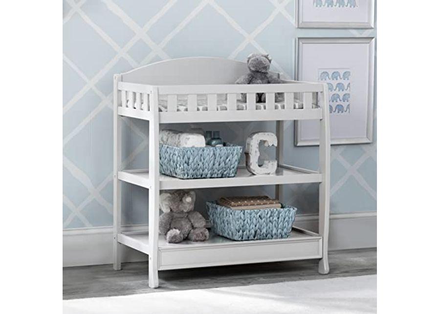 Delta Children Heartland 4-in-1 Convertible Crib Infant Changing Table with Pad + Serta Perfect Start Crib Mattress, Bianca White