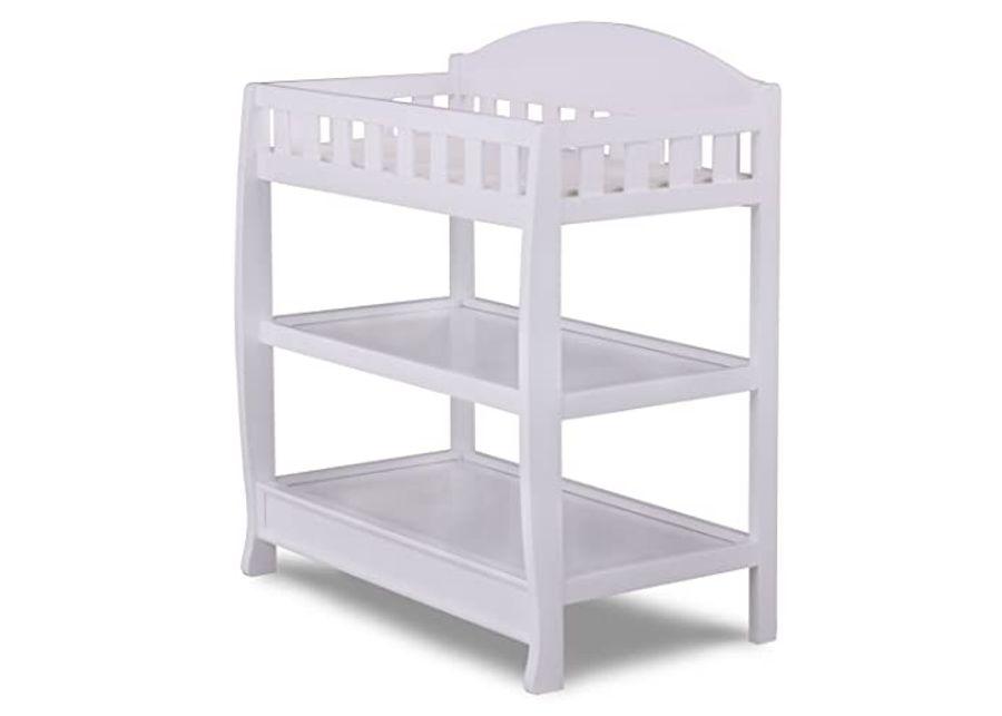 Delta Children Heartland 4-in-1 Convertible Crib Infant Changing Table with Pad + Serta Perfect Start Crib Mattress, Bianca White