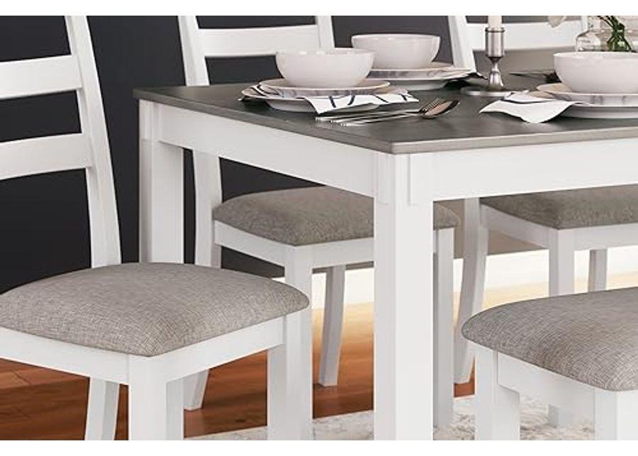 Signature Design by Ashley Stonehollow Modern Farmhouse Dining Table with Upholstered Chairs and Bench, Set of 6, White & Gray