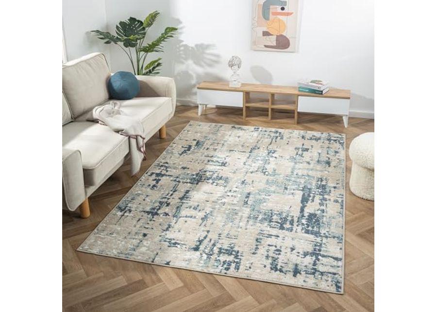 L. R. Resources, Inc. Gray/Blue Modern Abstract Durable Performance Synthetic Indoor Area Rug, 7'10" x 9'10"