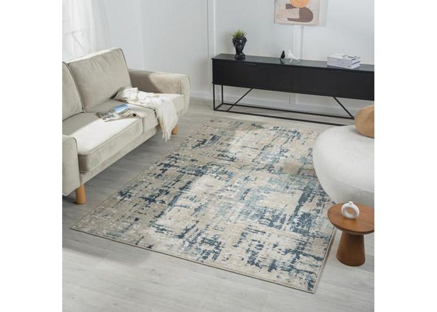 L. R. Resources, Inc. Gray/Blue Modern Abstract Durable Performance Synthetic Indoor Area Rug, 7'10" x 9'10"