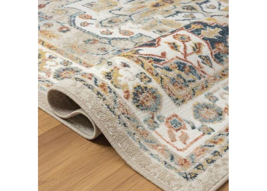 L. R. Resources, Inc. Alison Ann Ivory/Blue Classic Traditional Indoor Area Rug, 2'6" x 8'