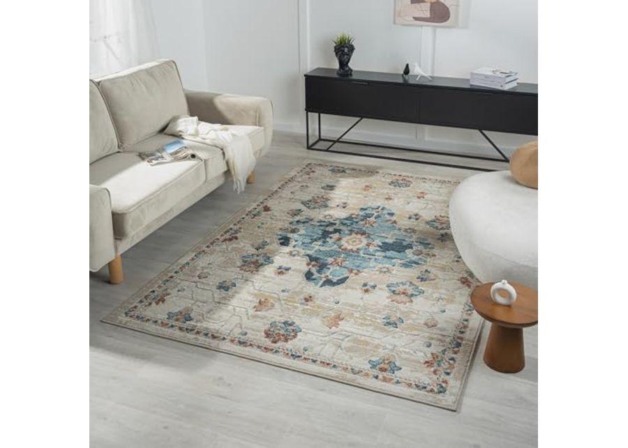 L. R. Resources, Inc. Alison Roy Blue/Ivory Classic Traditional Medallion Indoor Area Rug, 3'11" x 6'