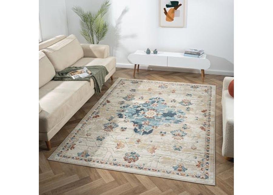 L. R. Resources, Inc. Alison Roy Blue/Ivory Classic Traditional Medallion Indoor Area Rug, 3'11" x 6'