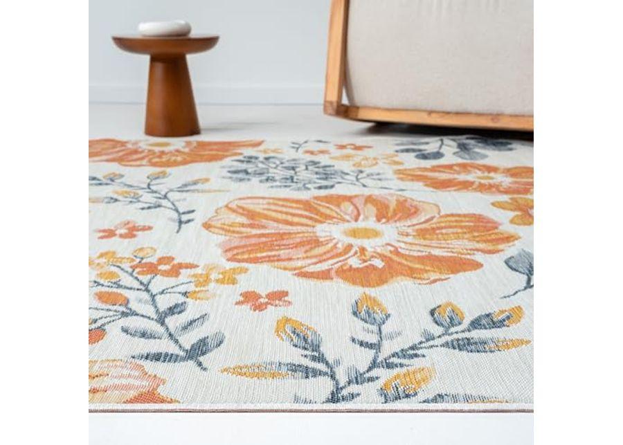 L. R. Resources, Inc. Blue/Ivory Tropical Floral Durable Performance Reversible Indoor/Outdoor Rug, 2' x 3'