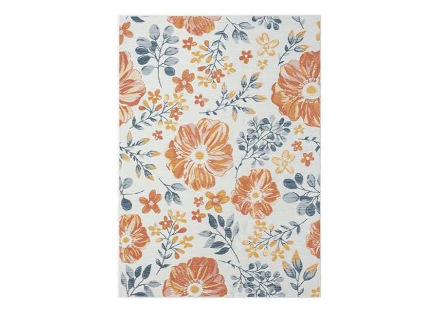 L. R. Resources, Inc. Blue/Ivory Tropical Floral Durable Performance Reversible Indoor/Outdoor Rug, 2' x 3'