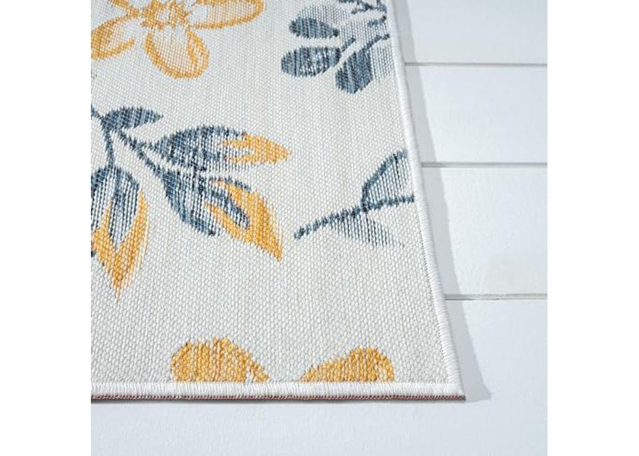 L. R. Resources, Inc. Binny CER Blue/Ivory Floral Coastal Indoor/Outdoor Reversible Area Rug, 2' x 8'