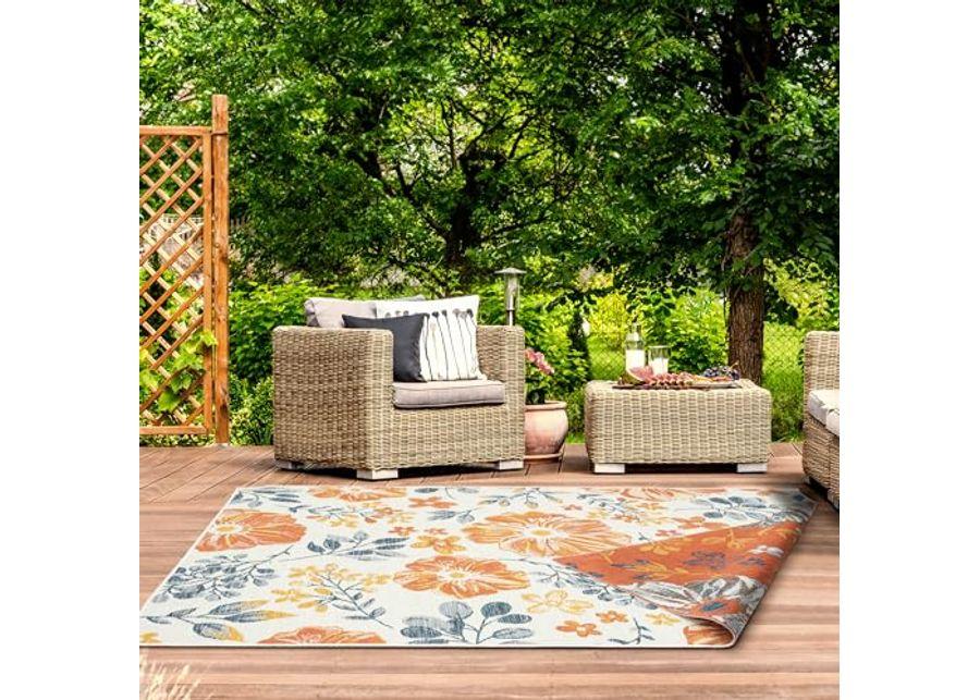 L. R. Resources, Inc. Binny CER Blue/Ivory Floral Coastal Indoor/Outdoor Reversible Area Rug, 2' x 8'