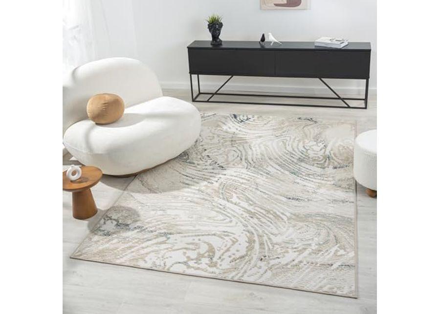 L. R. Resources, Inc. Gray/Blue Modern Abstract Swirl Durable Performance Synthetic Indoor Area Rug, 3'11" x 6'