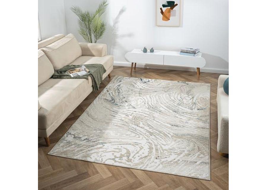 L. R. Resources, Inc. Gray/Blue Modern Abstract Swirl Durable Performance Synthetic Indoor Area Rug, 3'11" x 6'