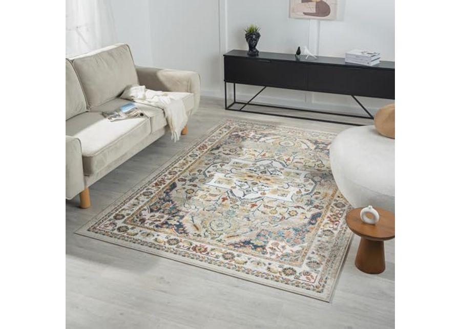 L. R. Resources, Inc. Alison Ann Ivory/Blue Classic Traditional Indoor Area Rug, 3'11" x 6'