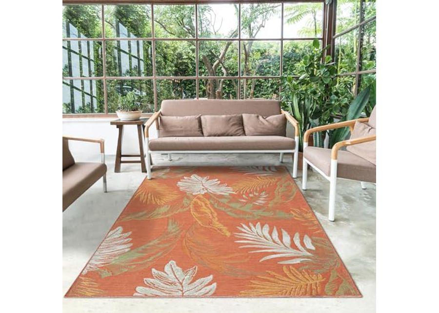 L. R. Resources, Inc. Binny Sin Palm Fronds Coastal Indoor/Outdoor Reversible Area Rug, 5'3" x 7'