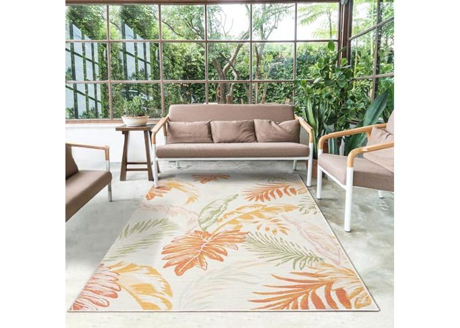 L. R. Resources, Inc. Binny Sin Palm Fronds Coastal Indoor/Outdoor Reversible Area Rug, 5'3" x 7'