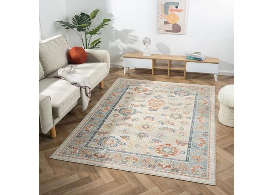 L. R. Resources, Inc. Alison Eve Ivory/Blue Classic Traditional Traditional Indoor Area Rug, 5'3" x 7'6"