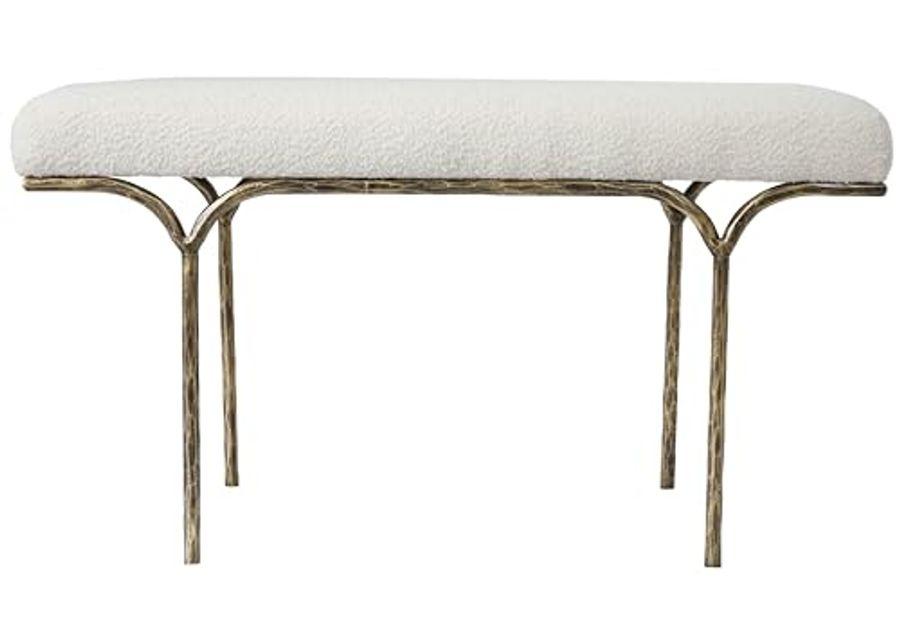 SAFAVIEH Marvin Boucle 36" SFV9529 Bench, 16" W x 20" D x 25" H, Ivory/Brass