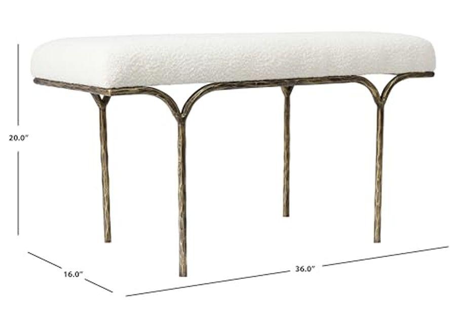 SAFAVIEH Marvin Boucle 36" SFV9529 Bench, 16" W x 20" D x 25" H, Ivory/Brass