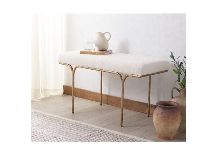 SAFAVIEH Marvin Boucle 36" SFV9529 Bench, 16" W x 20" D x 25" H, Ivory/Brass