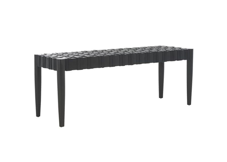 SAFAVIEH Walda Leather Woven BCH4000 Bench, 47" W x 16" D x 16" H, Black