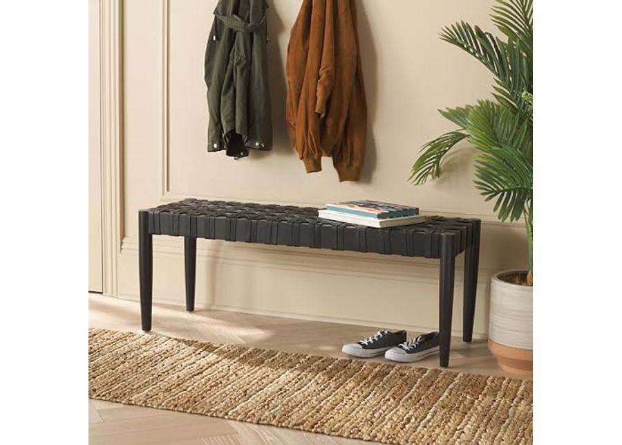 SAFAVIEH Walda Leather Woven BCH4000 Bench, 47" W x 16" D x 16" H, Black