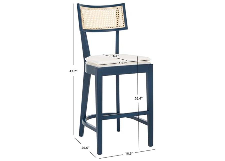 SAFAVIEH Home Collection Galway Navy/Natural 27-inch Seat Height Counter Stool for Kitchen Island Breakfast Nook