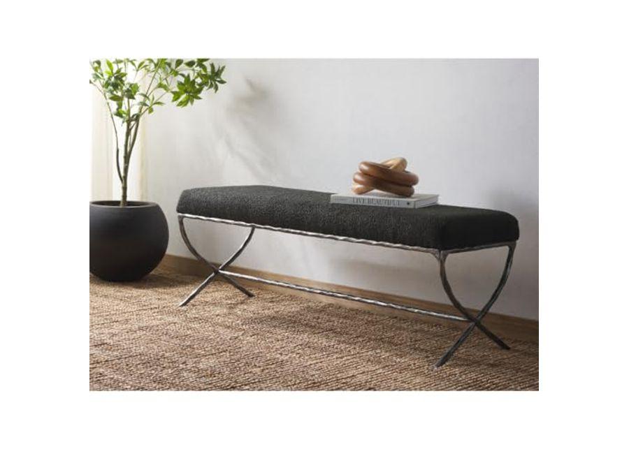 SAFAVIEH Janeen Boucle and Metal SFV9528 Bench, 20" W x 21" D x 45" H, Black