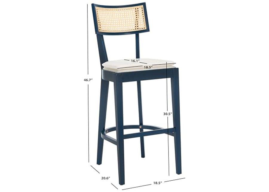 SAFAVIEH Home Collection Galway Navy/Natural 31-inch Seat Height Bar Stool for Kitchen Island Breakfast Nook