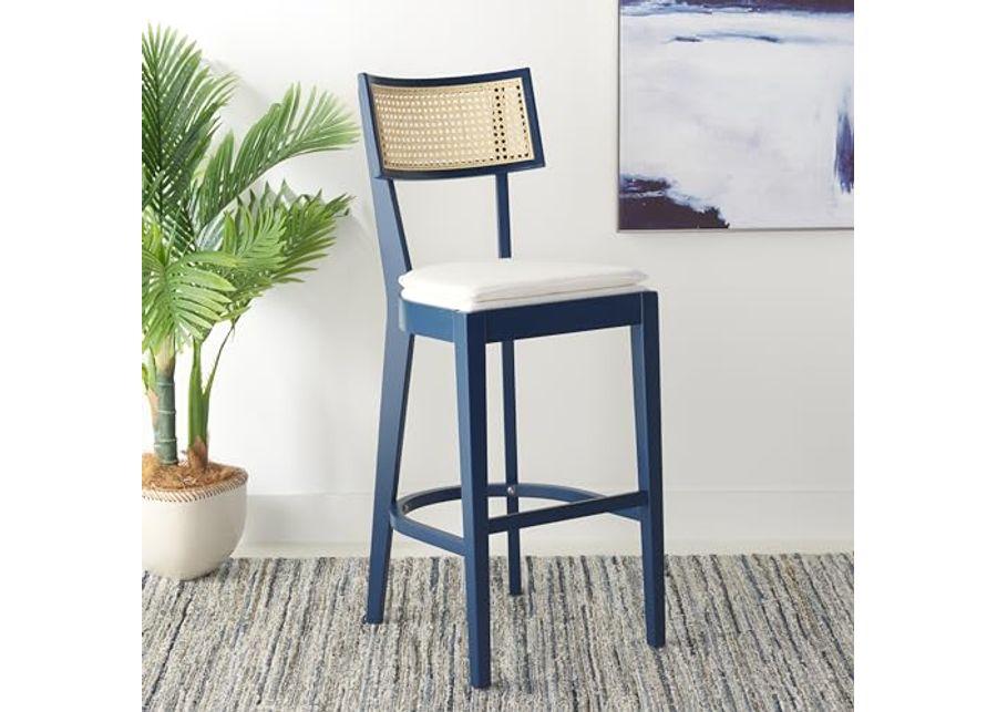 SAFAVIEH Home Collection Galway Navy/Natural 31-inch Seat Height Bar Stool for Kitchen Island Breakfast Nook