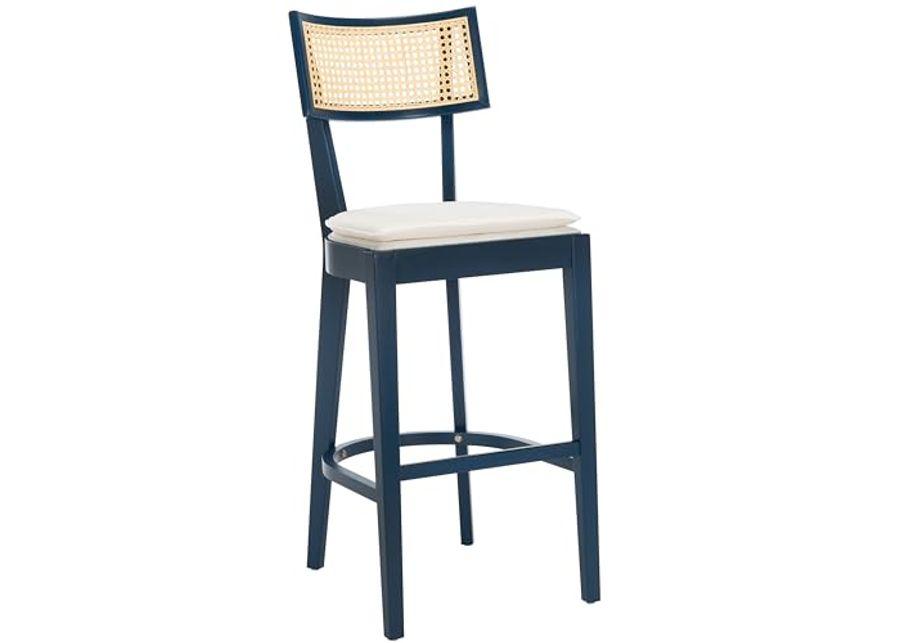 SAFAVIEH Home Collection Galway Navy/Natural 31-inch Seat Height Bar Stool for Kitchen Island Breakfast Nook