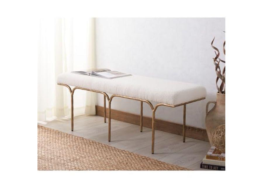 SAFAVIEH Marvin Boucle 48" SFV9530 Bench, 16" W x 18" D x 33" H, Ivory/Brass