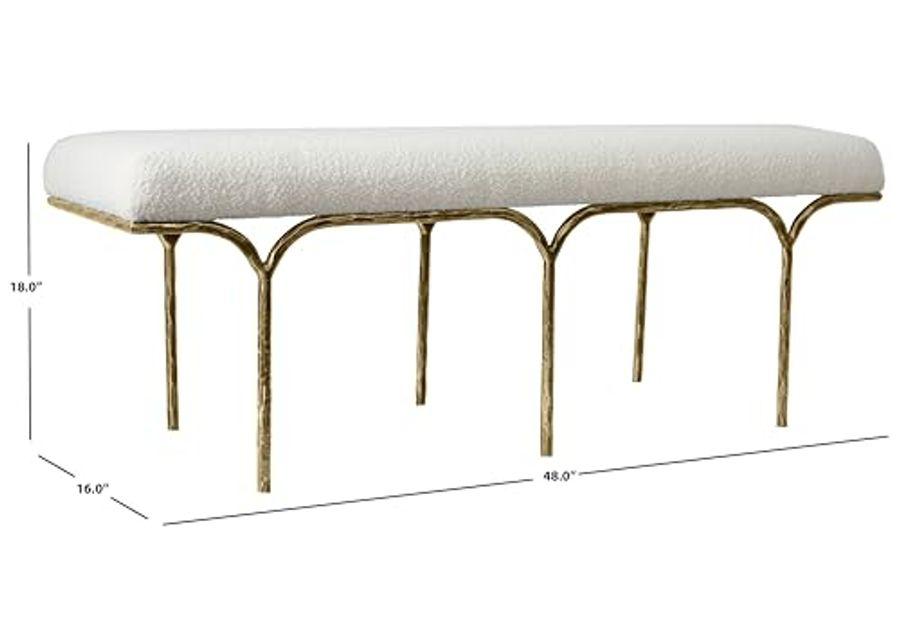 SAFAVIEH Marvin Boucle 48" SFV9530 Bench, 16" W x 18" D x 33" H, Ivory/Brass