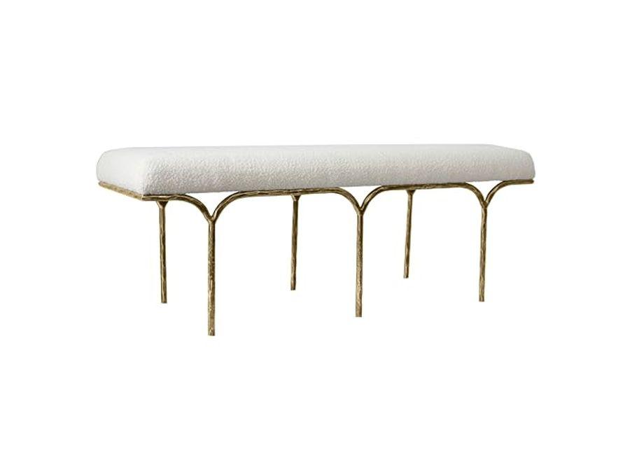 SAFAVIEH Marvin Boucle 48" SFV9530 Bench, 16" W x 18" D x 33" H, Ivory/Brass