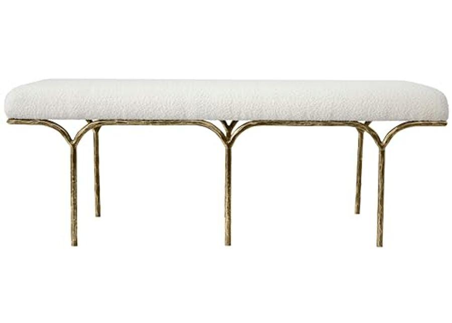 SAFAVIEH Marvin Boucle 48" SFV9530 Bench, 16" W x 18" D x 33" H, Ivory/Brass