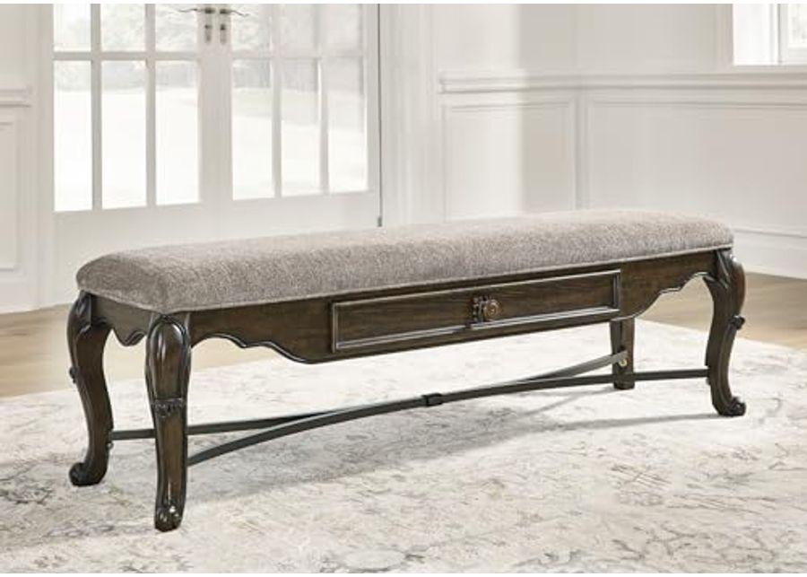 Signature Design by Ashley Maylee Contemporary Upholstered 63" Dining Bench with 1 Drawer, Dark Brown