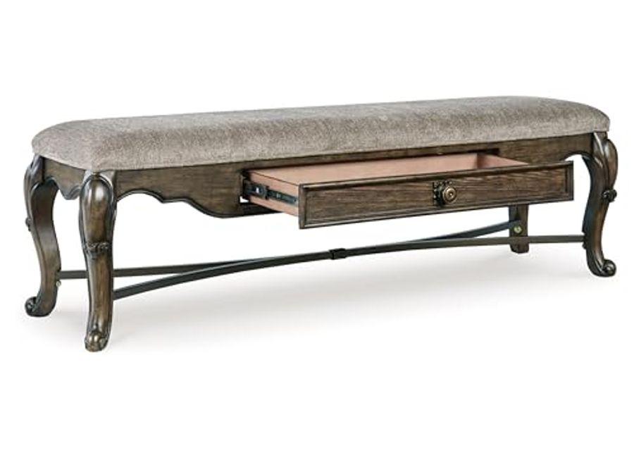 Signature Design by Ashley Maylee Contemporary Upholstered 63" Dining Bench with 1 Drawer, Dark Brown