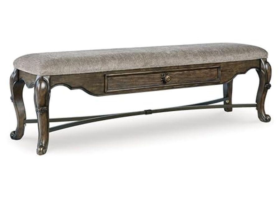 Signature Design by Ashley Maylee Contemporary Upholstered 63" Dining Bench with 1 Drawer, Dark Brown