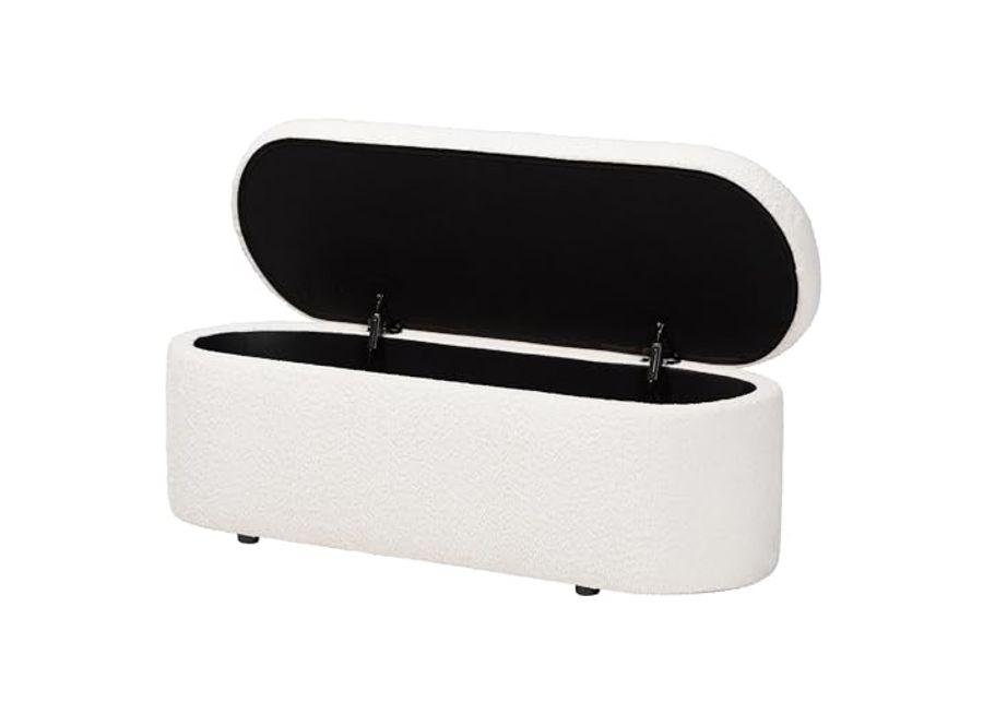 Baxton Studio Lavina Teddy-Bear Fabric Storage Bench, White