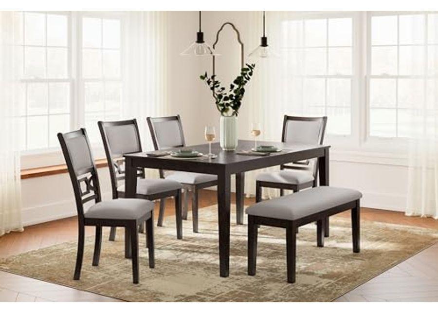 Signature Deisgn by Ashley Langwest Dining Table and 4 Chairs and Bench, Set of 6, 60" W x 36" D x 30" H, Dark Brown & Beige