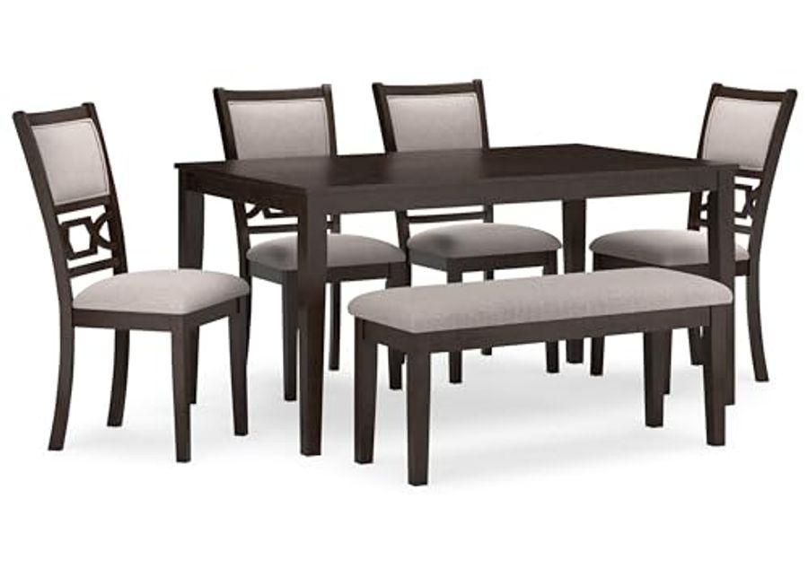 Signature Deisgn by Ashley Langwest Dining Table and 4 Chairs and Bench, Set of 6, 60" W x 36" D x 30" H, Dark Brown & Beige