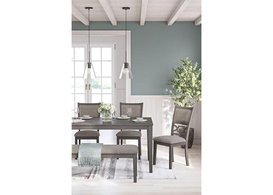 Signature Deisgn by Ashley Wrenning Dining Table and 4 Chairs and Bench, Set of 6, 60" W x 36" D x 30" H, Gray & Light Gray