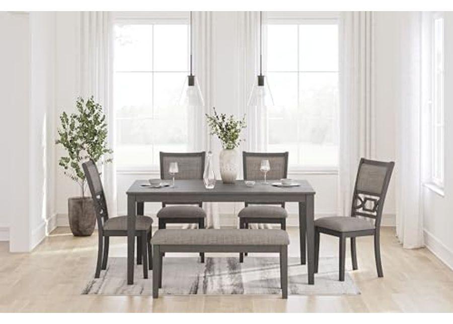 Signature Deisgn by Ashley Wrenning Dining Table and 4 Chairs and Bench, Set of 6, 60" W x 36" D x 30" H, Gray & Light Gray