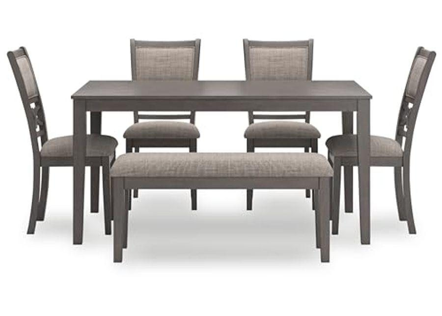 Signature Deisgn by Ashley Wrenning Dining Table and 4 Chairs and Bench, Set of 6, 60" W x 36" D x 30" H, Gray & Light Gray