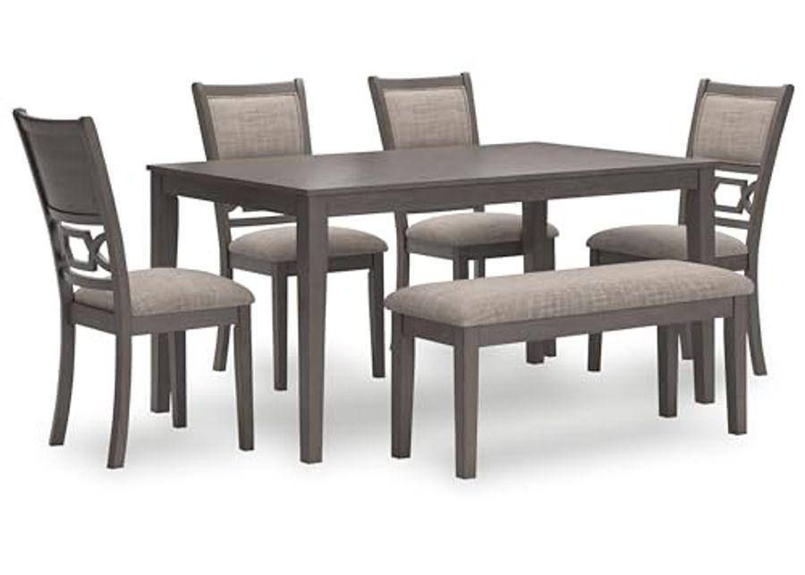 Signature Deisgn by Ashley Wrenning Dining Table and 4 Chairs and Bench, Set of 6, 60" W x 36" D x 30" H, Gray & Light Gray