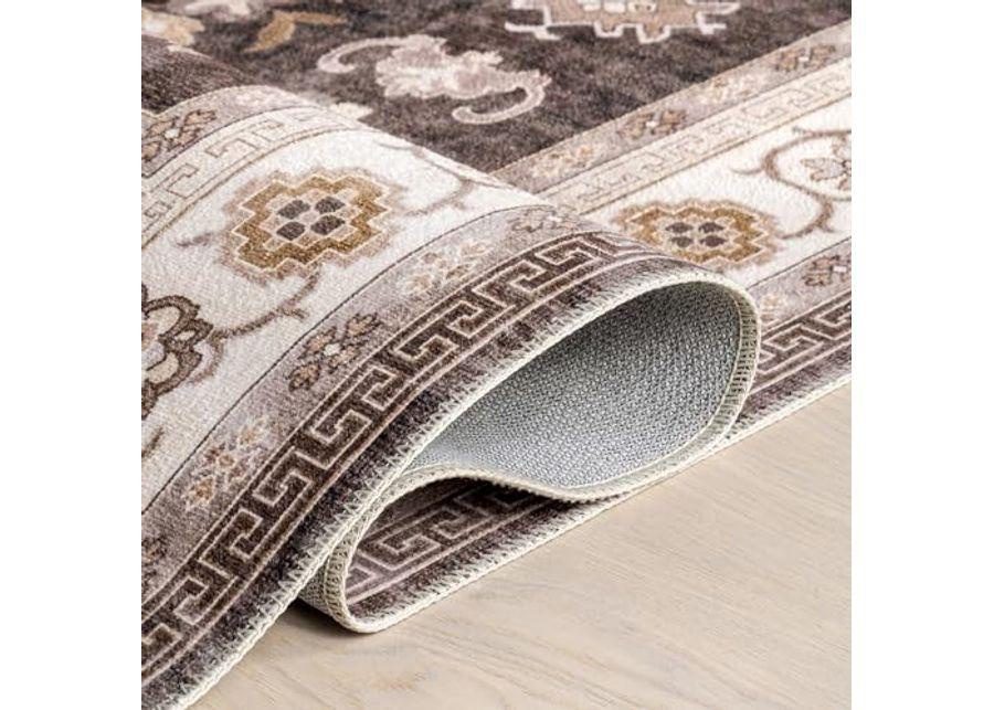 Rugs USA x Lauren Liess Dayflower Vintage Machine Washable Area Rug, 8x10, Brown