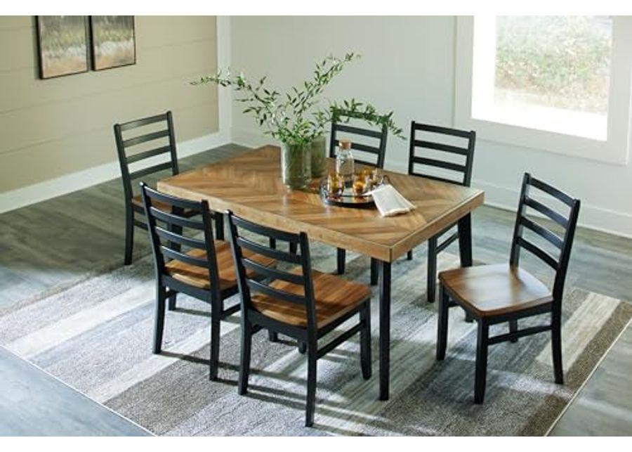 Signature Design by Ashley Blondon Rustic Chevron Dining Table and 6 Chairs, Set of 7, Black & Light Brown