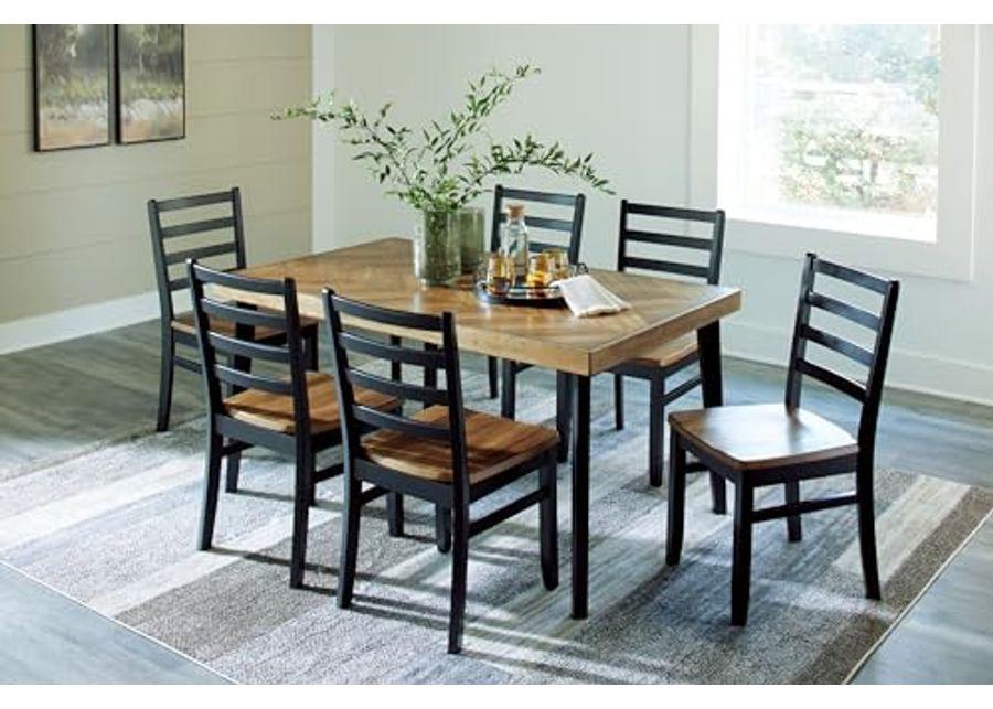 Signature Design by Ashley Blondon Rustic Chevron Dining Table and 6 Chairs, Set of 7, Black & Light Brown