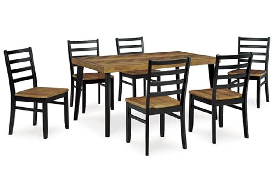 Signature Design by Ashley Blondon Rustic Chevron Dining Table and 6 Chairs, Set of 7, Black & Light Brown