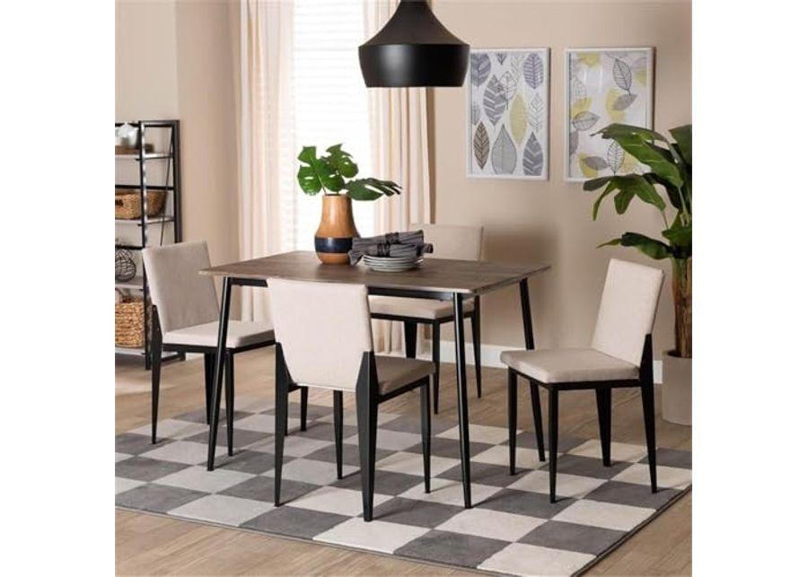 Baxton Studio Bishop Industrial Beige Fabric and Metal 5-Piece Dining Set