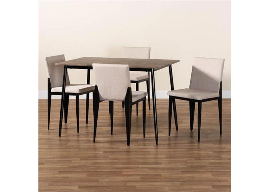 Baxton Studio Bishop Industrial Beige Fabric and Metal 5-Piece Dining Set